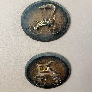 Vintage Carriage Wall Decor Set - wood and Copper